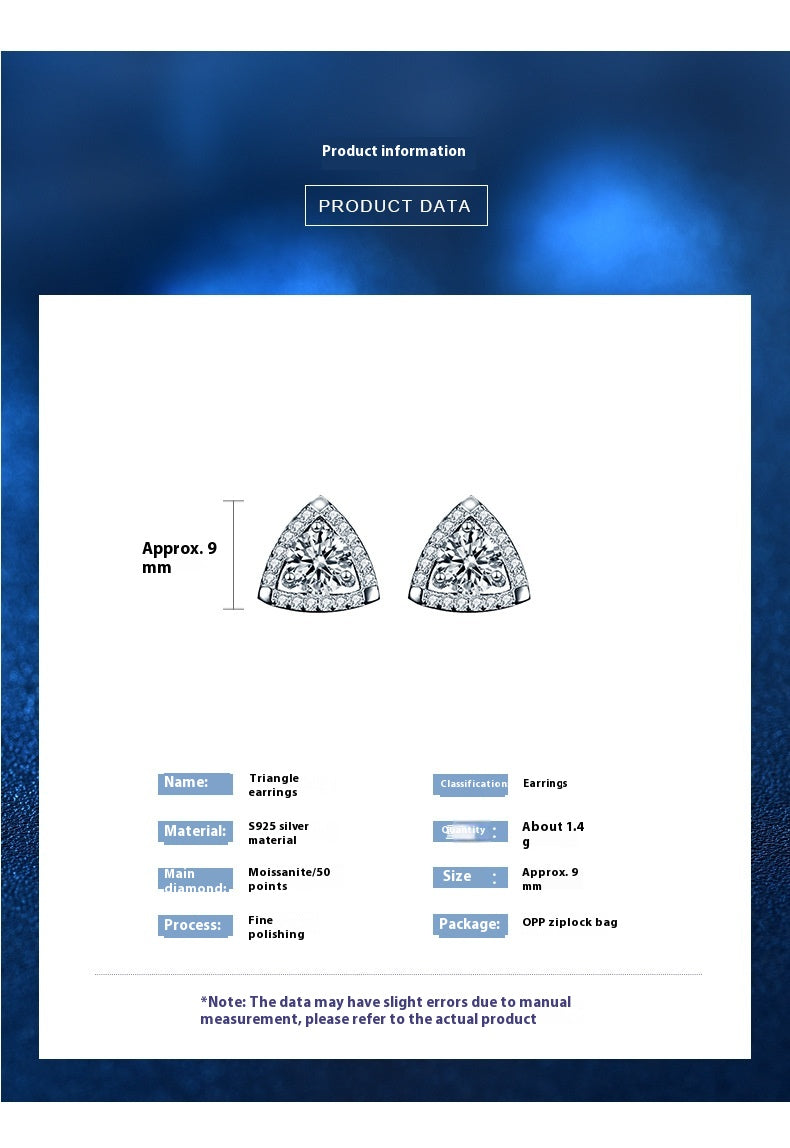 925 Sterling Silver Triangle Temperament Earrings (Certified Diamond)