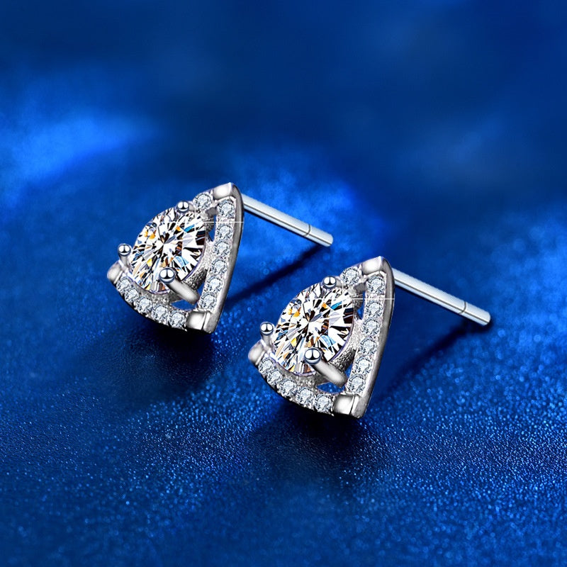 925 Sterling Silver Triangle Temperament Earrings (Certified Diamond)