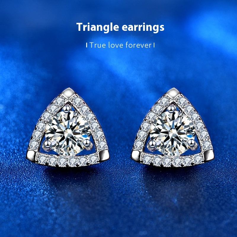 925 Sterling Silver Triangle Temperament Earrings (Certified Diamond)